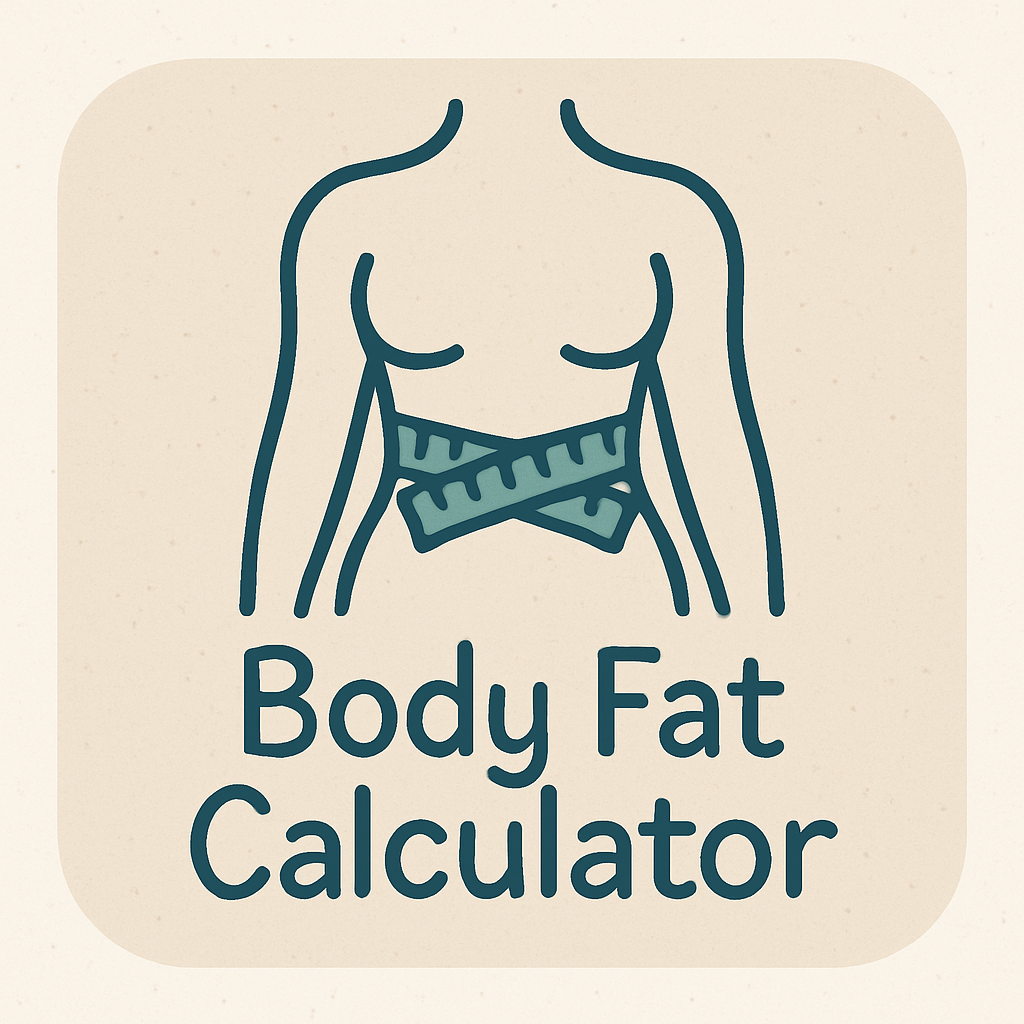 A simple drawing of a torso with a measuring tape around the waist, symbolizing the Body Fat Calculator. It\
